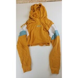 Hollister California Cropped Hoodie Women's Sz M  Cut Hem Sweatshirt Yellow Y2k